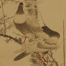 Load image into Gallery viewer, Tani Shūsho (1888–?), Pigeons and Plum Blossoms, 1914, Japanese hanging scroll