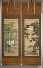 Load image into Gallery viewer, Okabe Tosui (c.1780–1850), A Pair of Cranes with Pine and Bamboo, Japanese hanging scroll, Mid Edo period