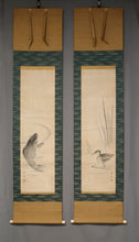 Load image into Gallery viewer, Yoshimura Koukei (1769-1836), Pair Hanging Scroll Carp and Small Bird, Japanese hanging scroll