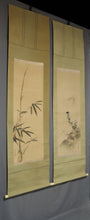 Load image into Gallery viewer, Nakajima Raisho (1796-1871) Bamboo and a Bush Warbler, Chinese Bellflower and Two Quails, Late Edo period-Meiji era, Japanese hanging scroll, kakejiku