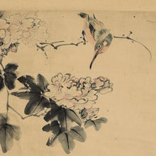 Load image into Gallery viewer, Uragami Shunkin (1779–1846), cotton rose and Kingfisher, 1844, Japanese hanging scroll, Late Edo period