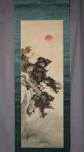 Load image into Gallery viewer, Imao Keinen(1845-1924) "Morning sun, pine tree and cranes." Meiji-Taisho era Big scroll, Japanese hanging scroll, kakejiku