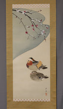 Load image into Gallery viewer, Ogura Gyoka (1876-1957) "Mandarin Ducks and Plum blossoms in snow" Taisho-Showa era, Japanese hanging scroll, kakejiku