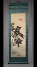 Load image into Gallery viewer, Imao Keinen(1845-1924) "Morning sun, pine tree and cranes." Meiji-Taisho era Big scroll, Japanese hanging scroll, kakejiku