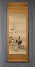 Load image into Gallery viewer, Tomoda Yasukiyo (1862-1918) "Morning glory and two chickens" Meiji-Taisho era, Japanese hanging scroll, kakejiku