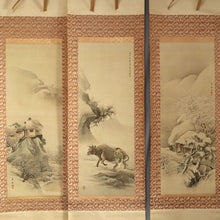 Load image into Gallery viewer, Imao Keinen (1845-1924),Remaining Snow Scene, Cowherd Boy Scene, and Plum Grove Scene, 1895, Japanese hanging scroll

