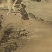 Load image into Gallery viewer, Yanagimoto Soseki (1868-1918) , The cow and the young cowboy, Big scroll, Japanese hanging scroll

