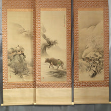 Load image into Gallery viewer, Imao Keinen (1845-1924),Remaining Snow Scene, Cowherd Boy Scene, and Plum Grove Scene, 1895, Japanese hanging scroll
