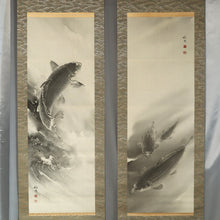 Load image into Gallery viewer, Nishio Toho (?-?), Pair of Hanging Scrolls of Carp Paintings, 1979, Japanese hanging scroll

