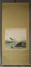 Load image into Gallery viewer, Oji Magosaburo(?-?),Wagtail and Dianthus (Pink), Japanese hanging scroll
