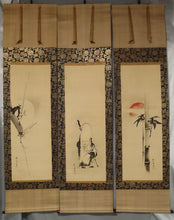 Load image into Gallery viewer, Kano Tanshin (Morimichi) (1785-1836),Shou-lao-ren, Bamboo, Plum, Sun, and Moon, Japanese hanging scroll
