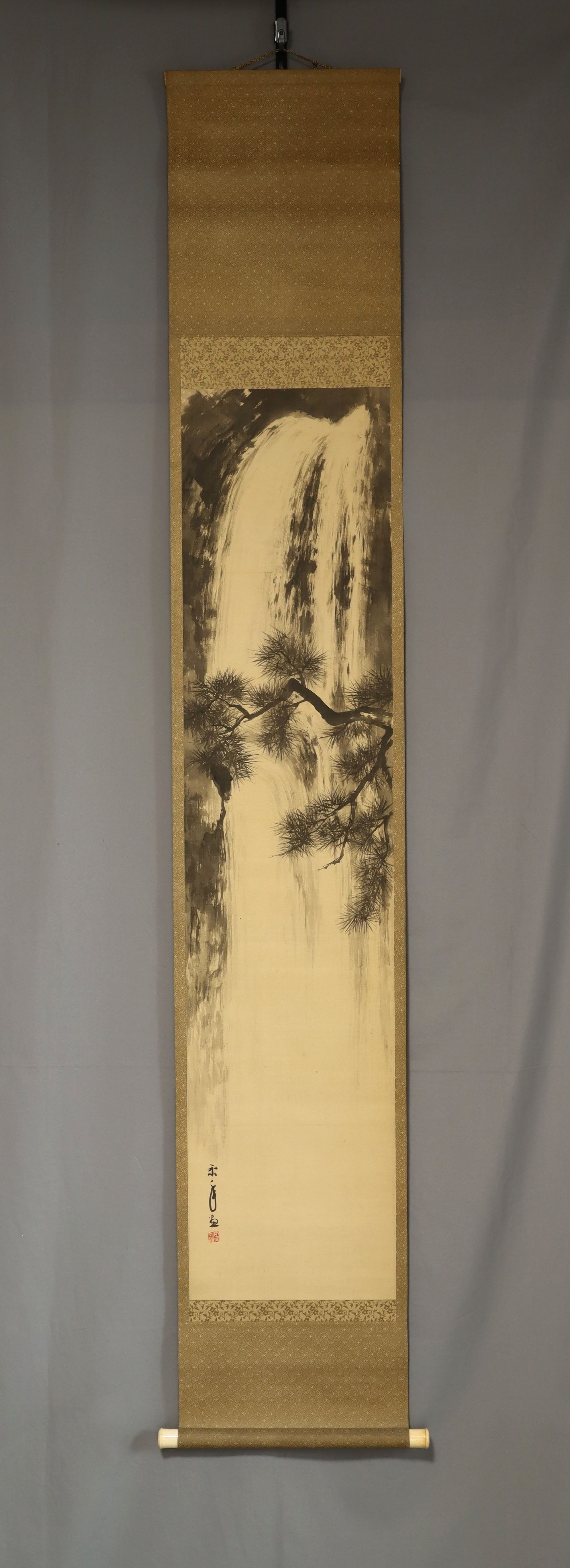 Imao Keinen(1845-1924),Pine Tree and Waterfall , Japanese hangingscroll