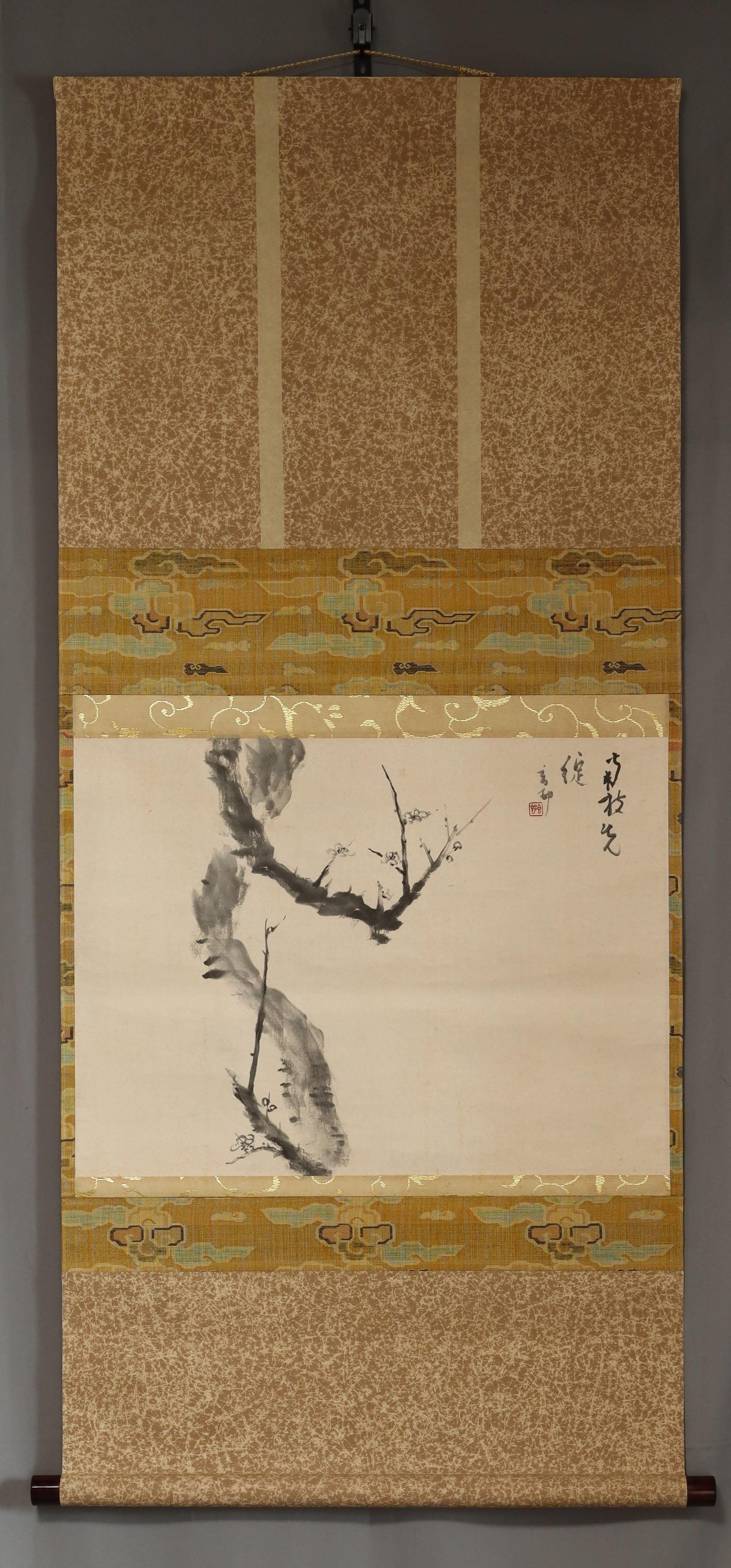●son ●邨, Plum painting with inscription, Japanese hanging scroll