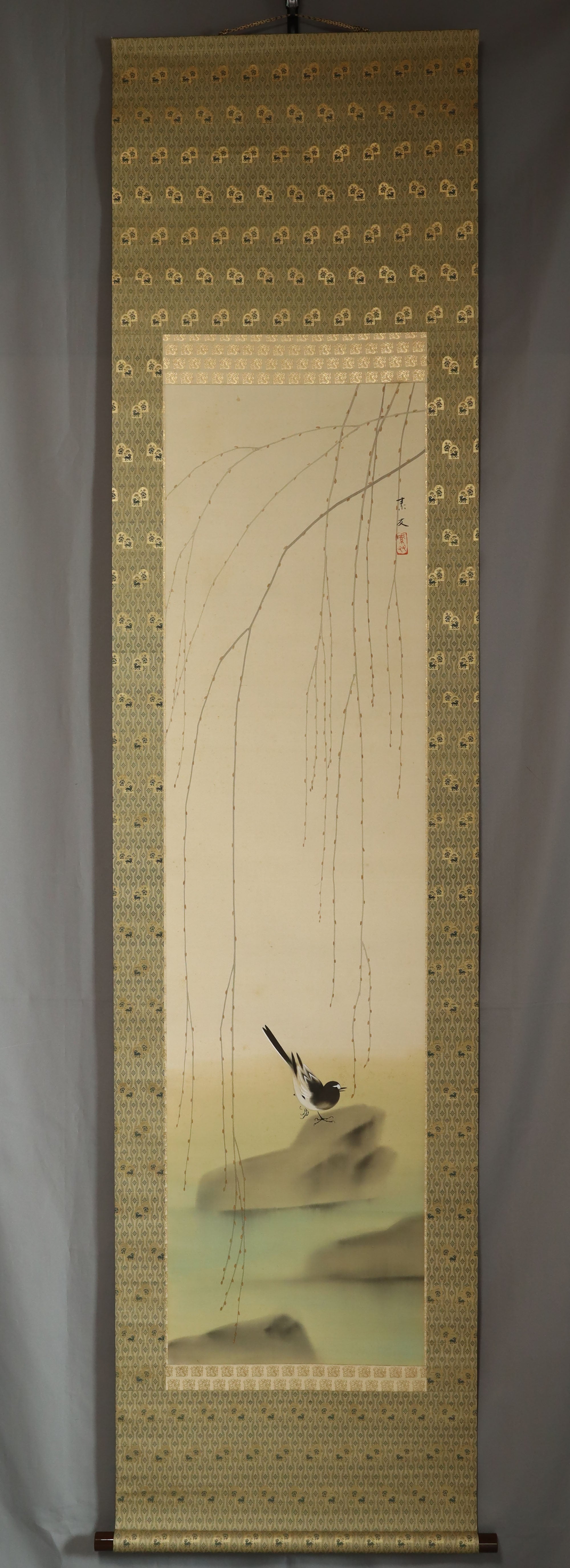 Imanaka Soyu (1886-1959), Willow and Wagtail, Japanese hanging scroll