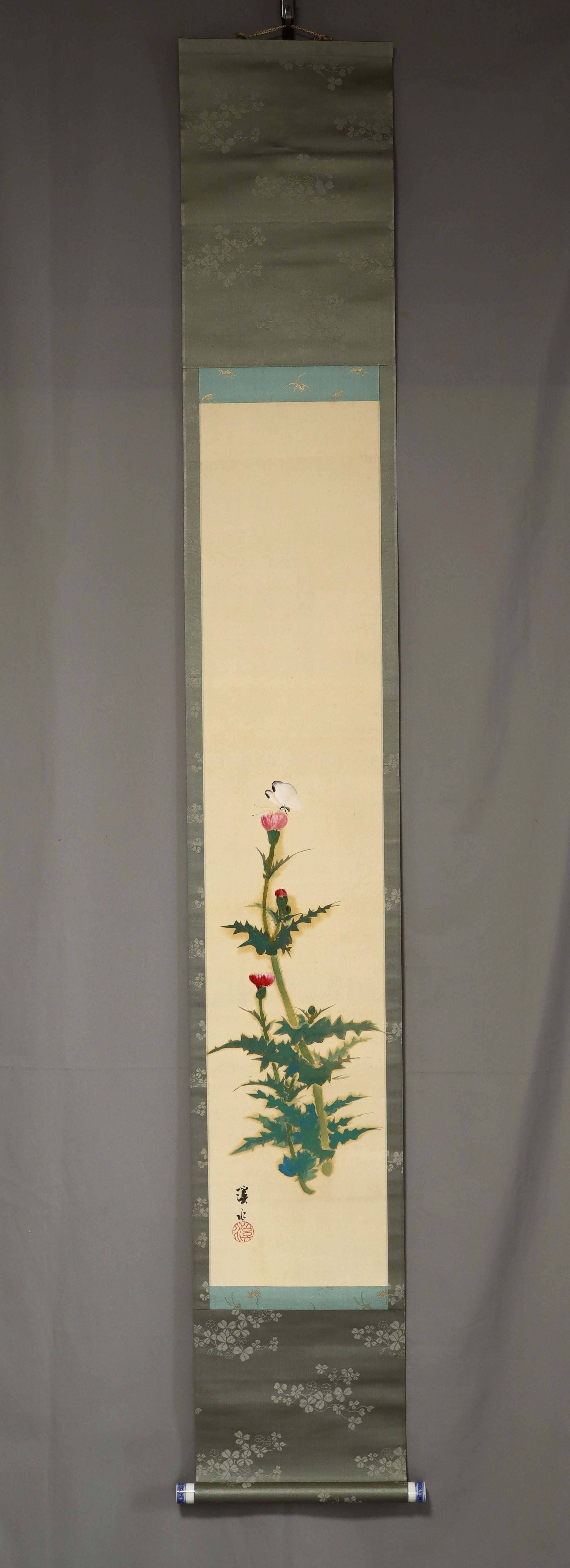 Ito Keisui (1880-1967),Butterfly on a Thistle , Japanese hanging scroll