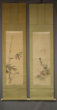 将图片加载到图库查看器，Nakajima Raisho (1796-1871) Bamboo and a Bush Warbler, Chinese Bellflower and Two Quails, Late Edo period-Meiji era, Japanese hanging scroll, kakejiku
