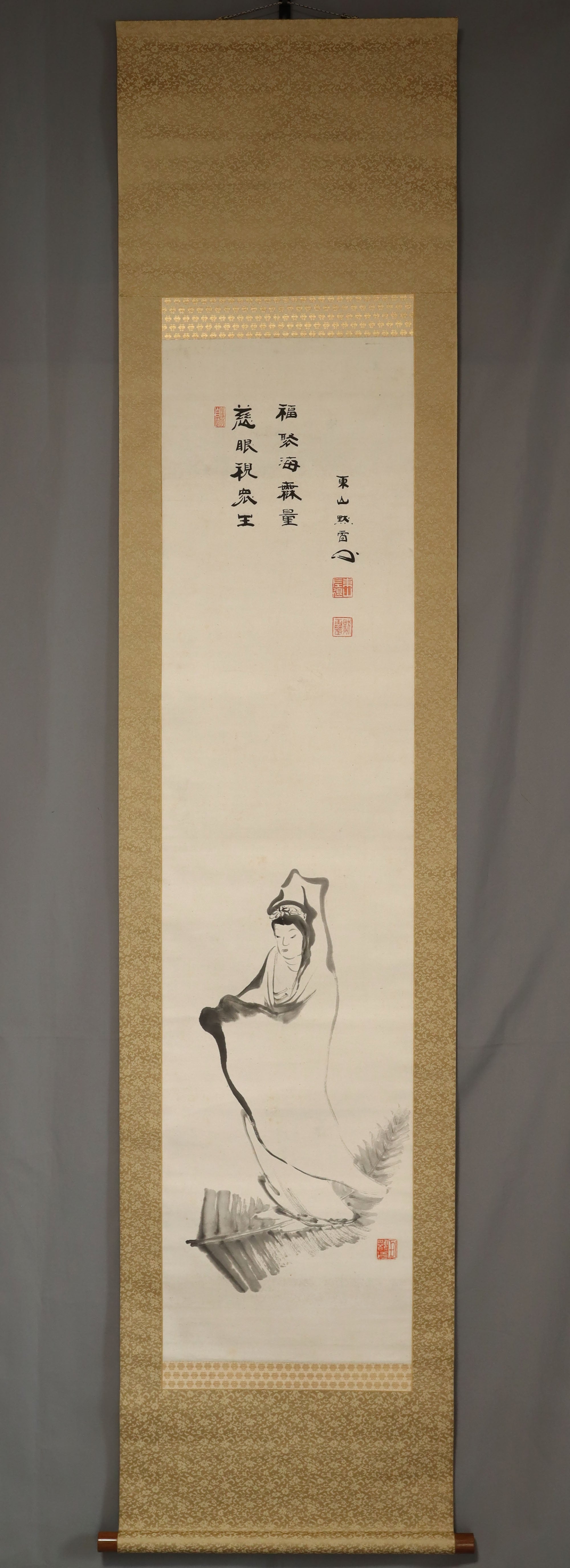 Takeda Mokurai (1854-1930),Kannon and an Inscription, Japanese hanging scroll