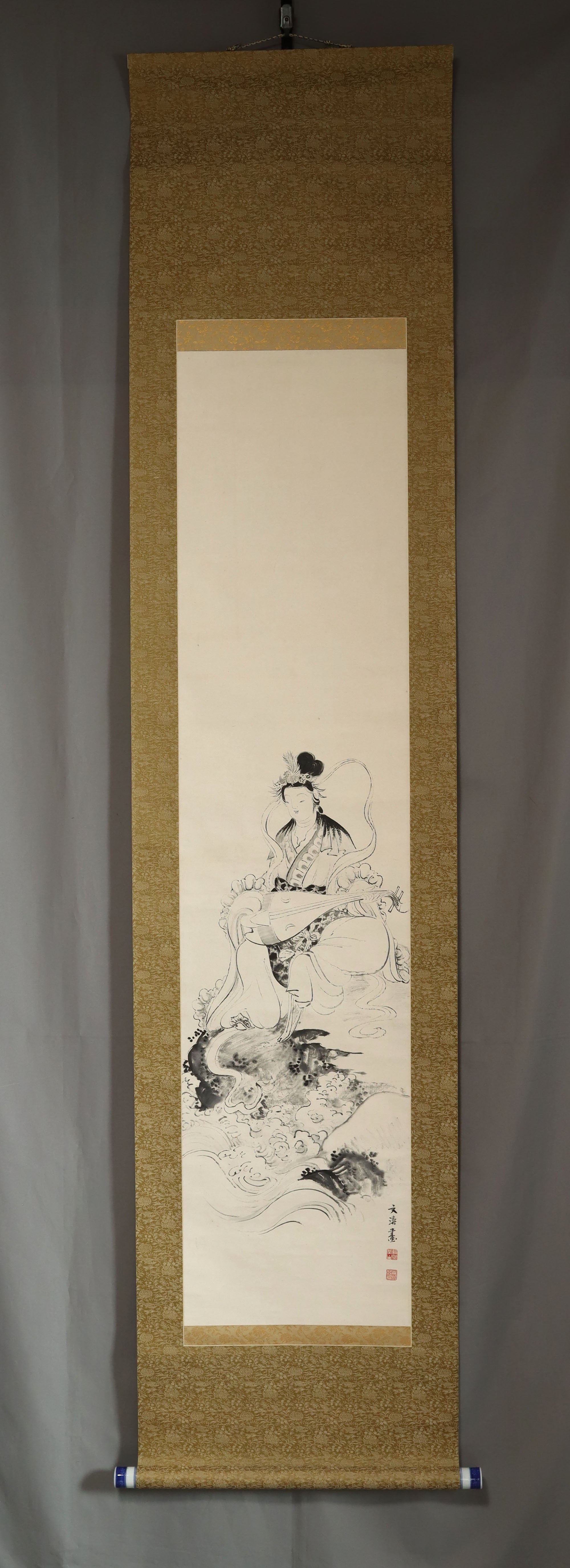 Oka Bunto (1876-1943), 弁財天 Benzai-ten, Sarasvati, Japanese hanging scroll