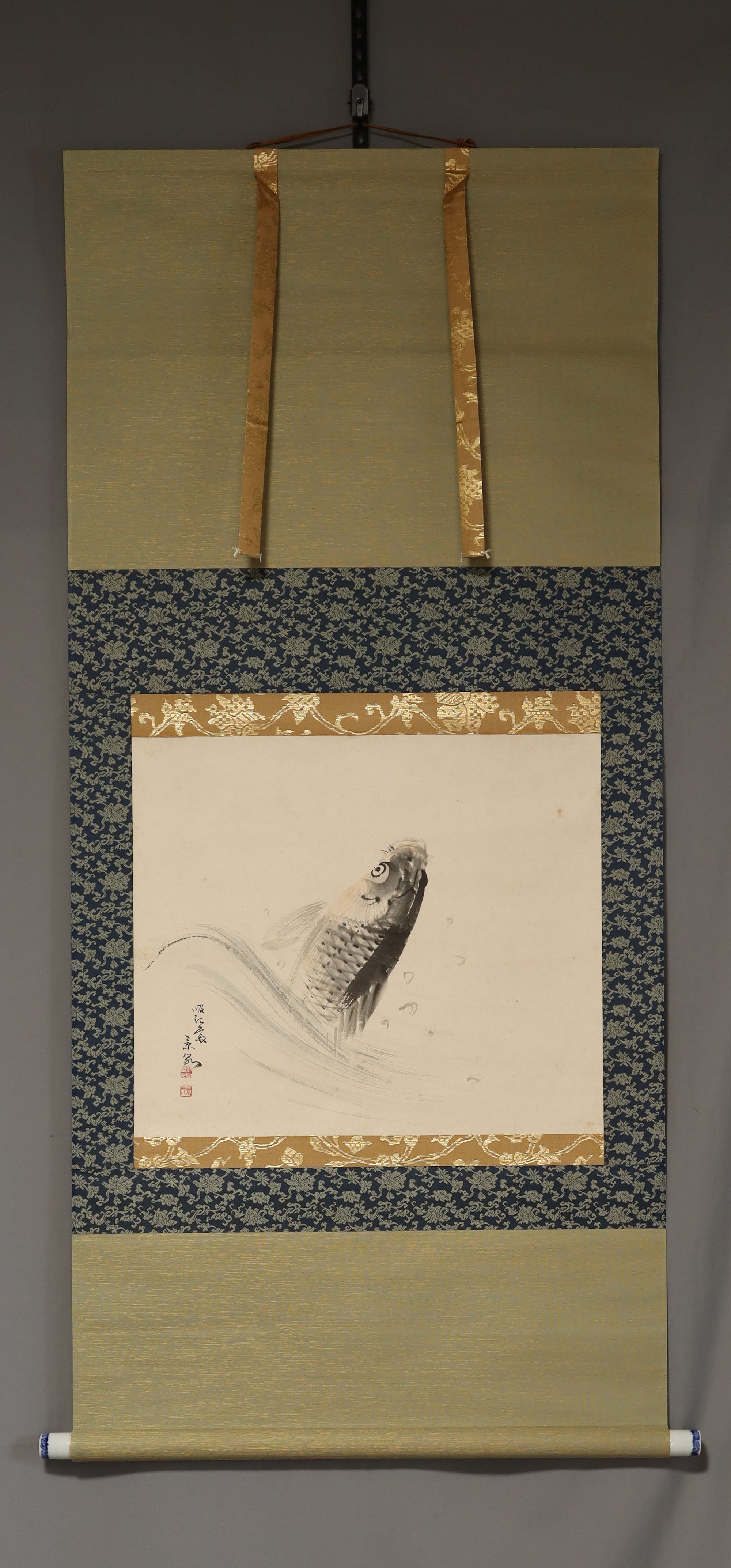 Baba Keisen (1888-1954), Leaping Carp, Japanese hanging scroll