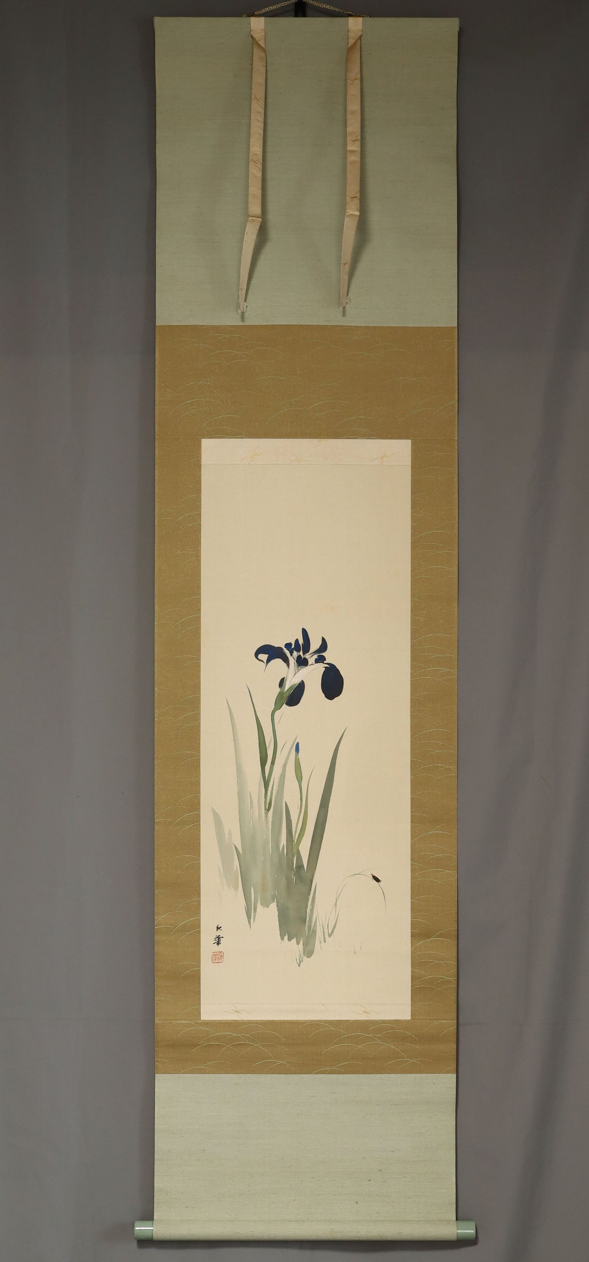 Takahashi Shuka (1878-1952), Iris and a Firefly, Japanese hanging scroll