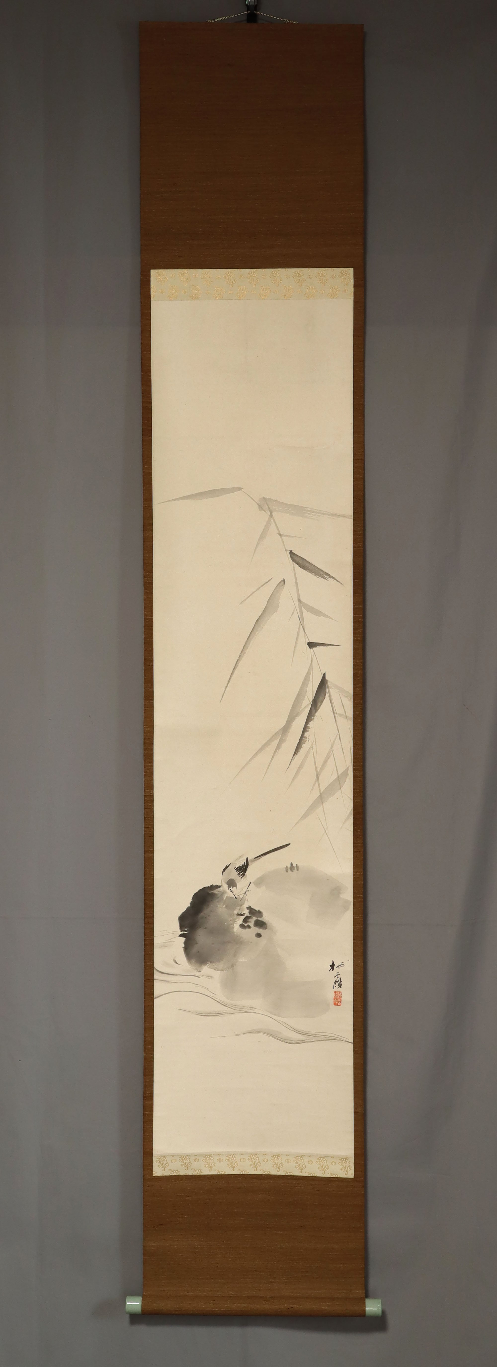Sugimoto Seika (1876-?), Wagtail in Reeds, Japanese hanging scroll