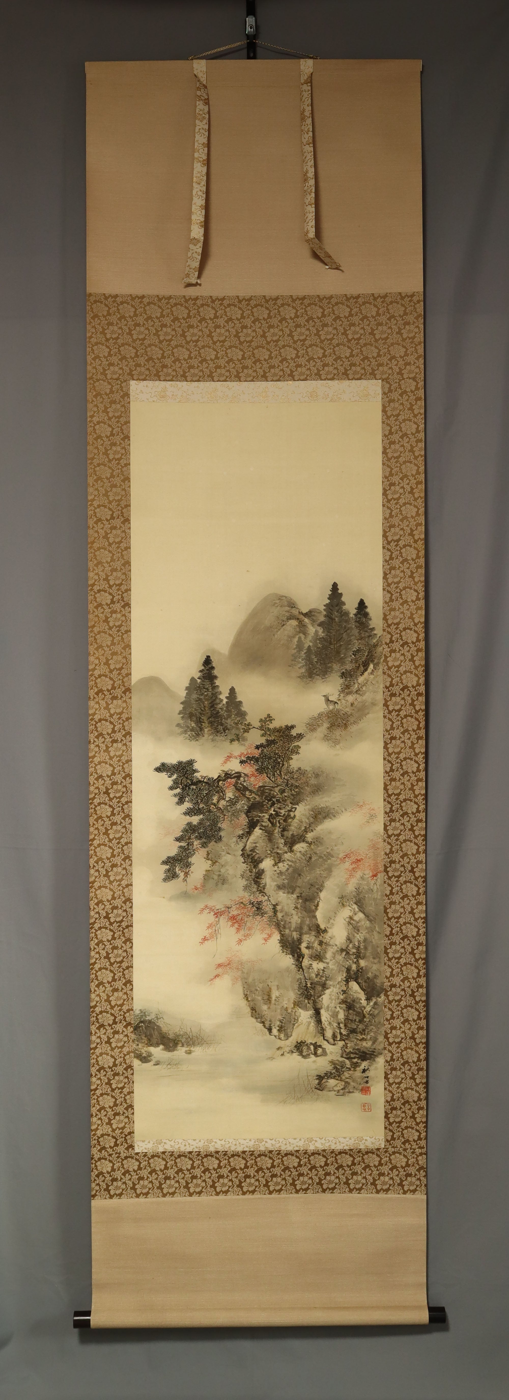 Okutani Shuseki (1871-1936), Deer Playing in an Autumn Valley, Japanese hanging scroll