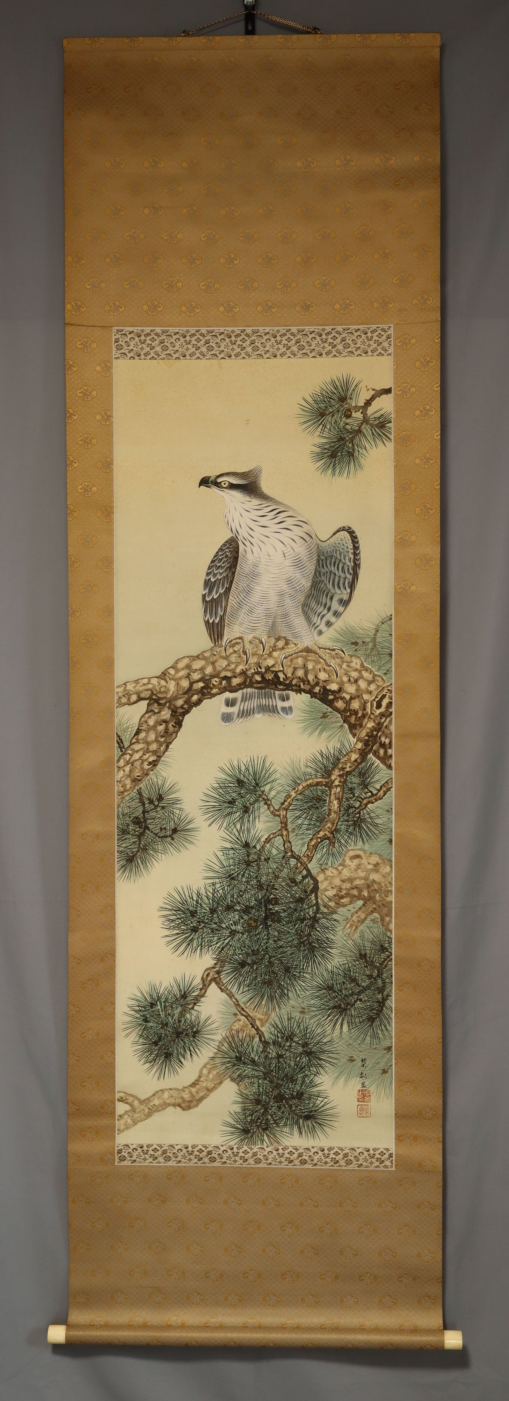 Shiroyanagi Eiho (1890-?), Pine Tree and Hawk, Japanese hanging scroll, kakejiku