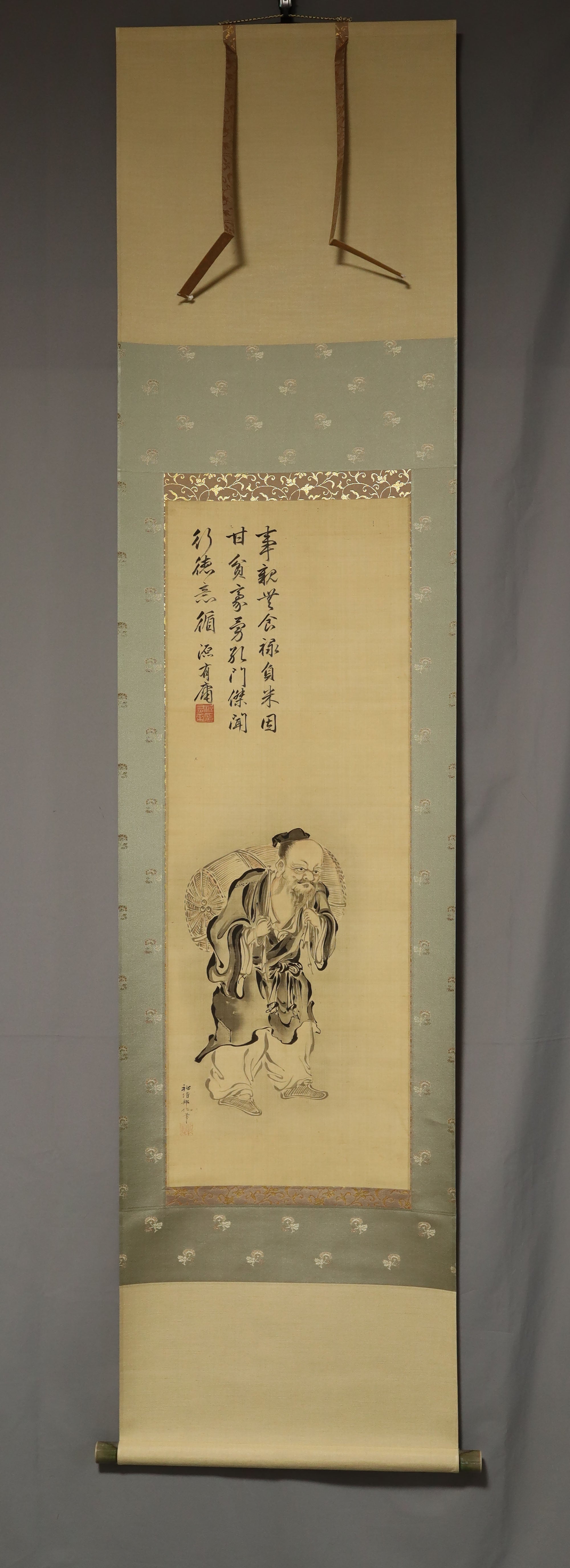 Kano Kuninobu (?-1840)  , Farmer (Yusei Kuninobu) and praise (Yu-yo) , Late Edo period, Japanese hanging scroll, kakejiku