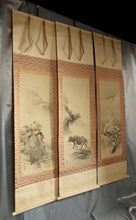 Load image into Gallery viewer, Imao Keinen (1845-1924),Remaining Snow Scene, Cowherd Boy Scene, and Plum Grove Scene, 1895, Japanese hanging scroll

