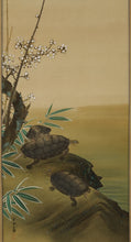 将图片加载到图库查看器，Tamekuni Ando (1902-1977),Plum, Bamboo, and Turtles, Japanese hanging scroll, kakejiku
