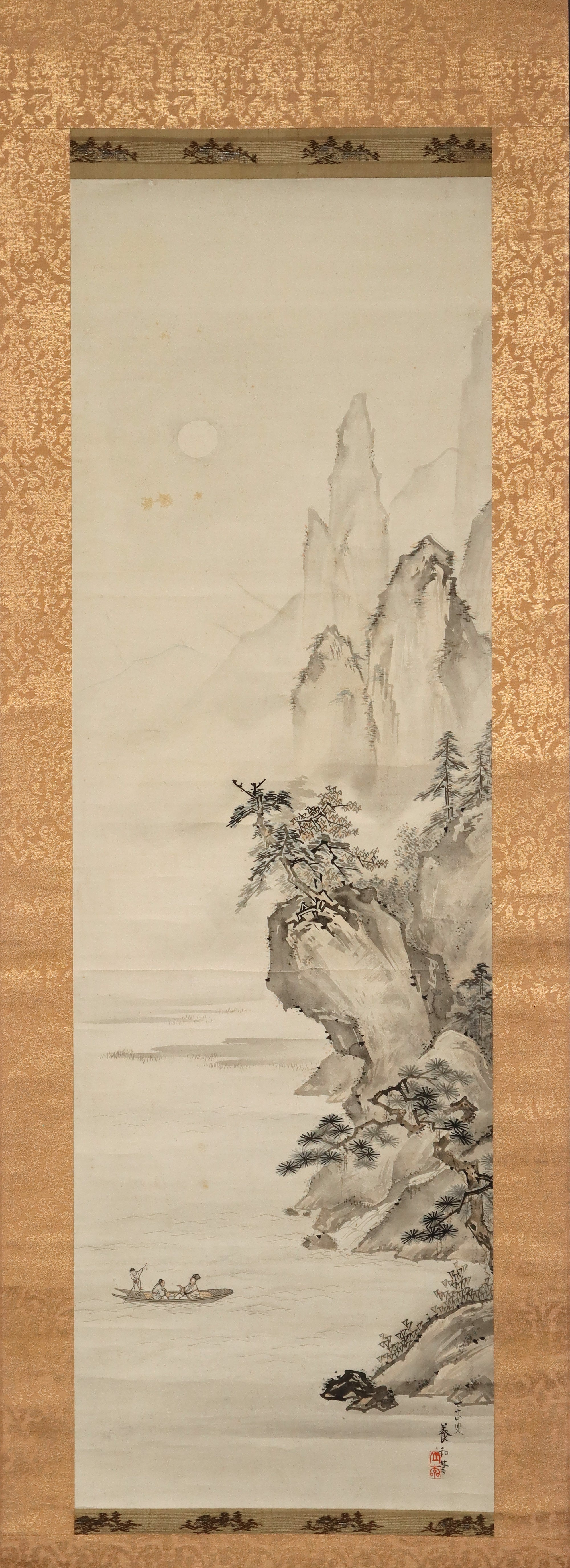 twoone 版画 Yamamoto Yowa (2nd) (1834-1917), Ink Landscape (Boat and Figures