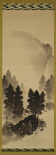 Load image into Gallery viewer, Hashimoto Ryoka (?-?), Ox on a Spring Embankment / Angler by a Summer Stream, Japanese hanging scroll, kakejiku
