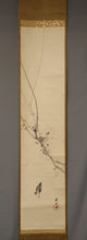 Load image into Gallery viewer, Kikuchi Hobun (1862-1918) Japanese apricot and Japanese bush warbler, Taisho era, Japanese hanging scroll, kakejiku
