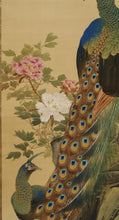 Carica l&#39;immagine nel visualizzatore di Gallery, Hirai Chokusui  (1861-?) ,Peonies and Peacock, *No box, Japanese hanging scroll, kakejiku
