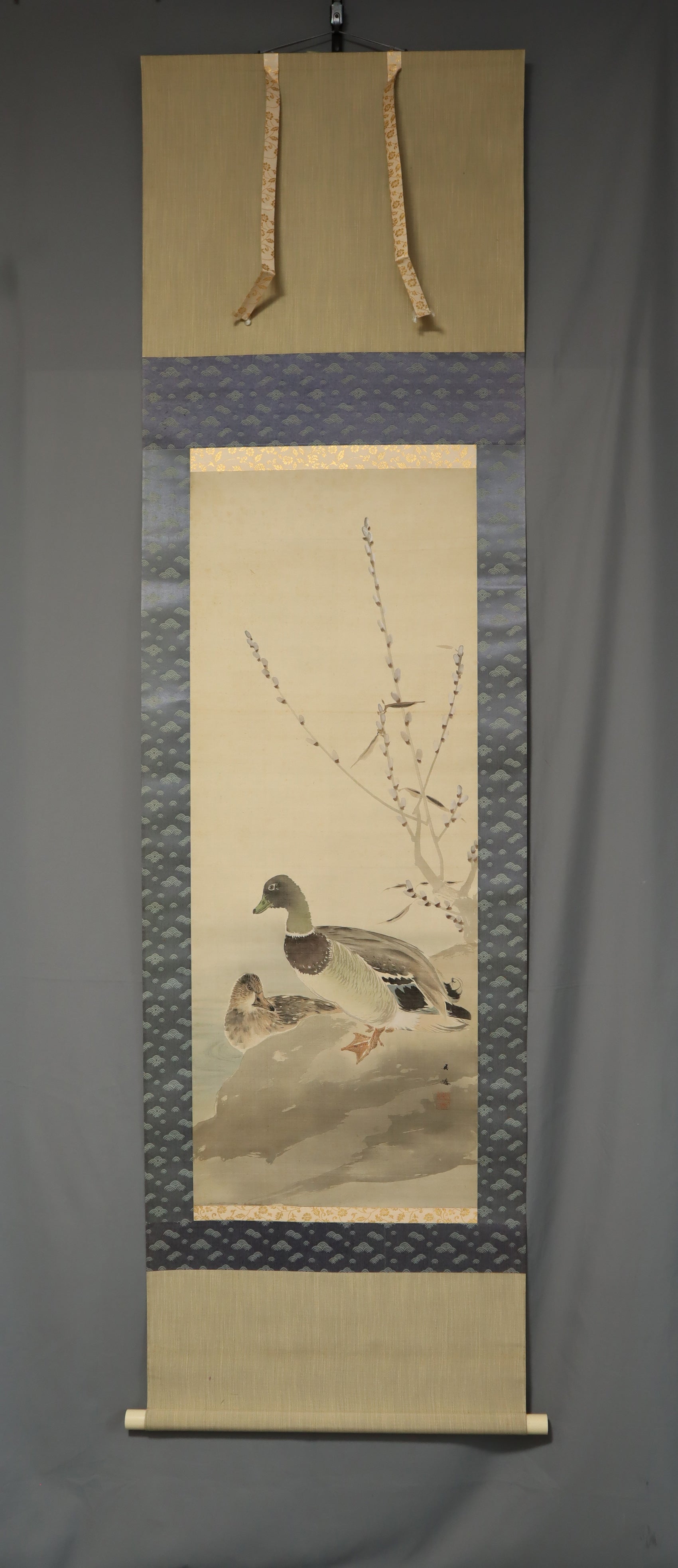 Kobayashi Gokyo (1871-1928),willow trees and ducks ,Japanese hanging scroll, kakejiku