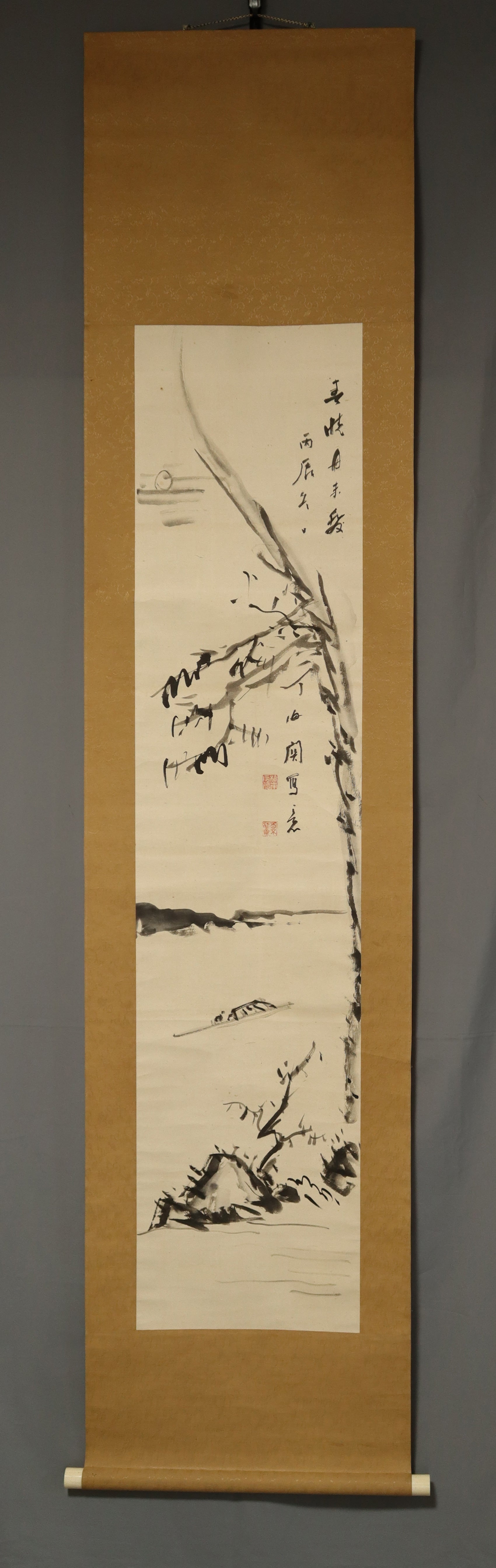 Hashimoto Kaikan（1852-1935）“诗歌和墨水绘画（月光下的小船）” Taisho 5（1916）