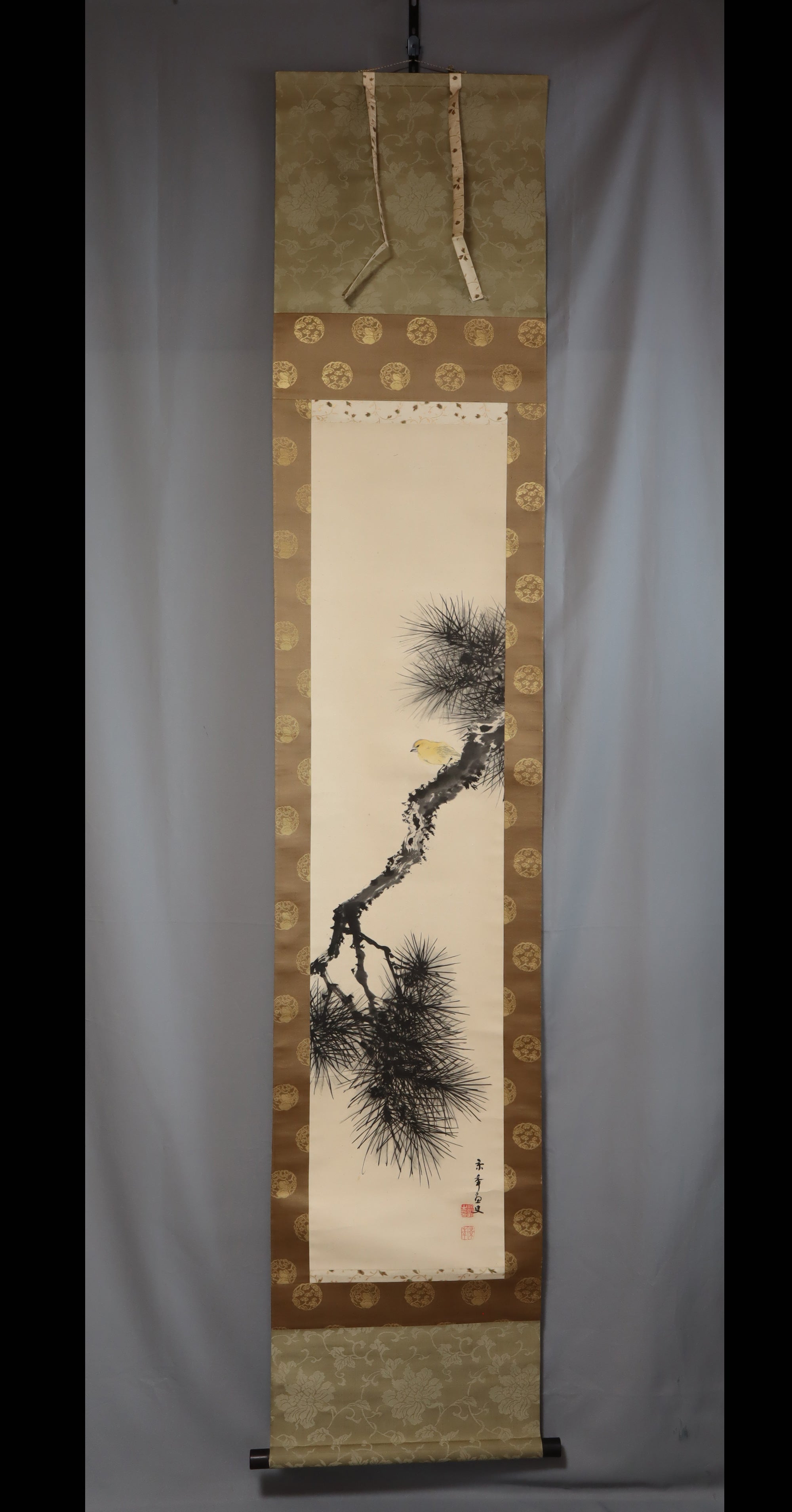 Imao Keinen（1845-1924）“旧松树和小鸟” Meiji-Taisho时代