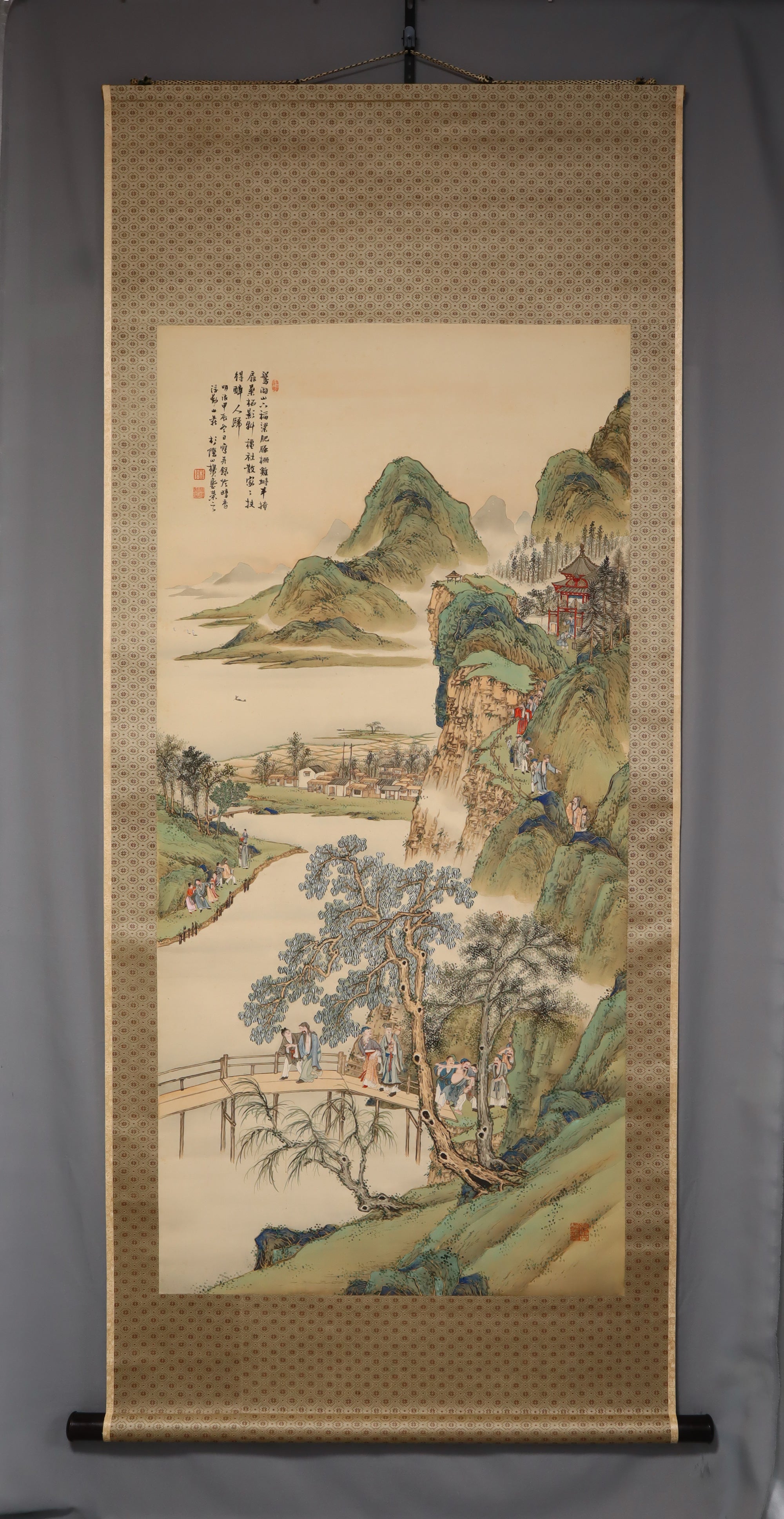 Nakajima San-in（1845-？）“醉汉在秋天的音乐节那天回家为土地之神” Meiji时代＊大卷轴