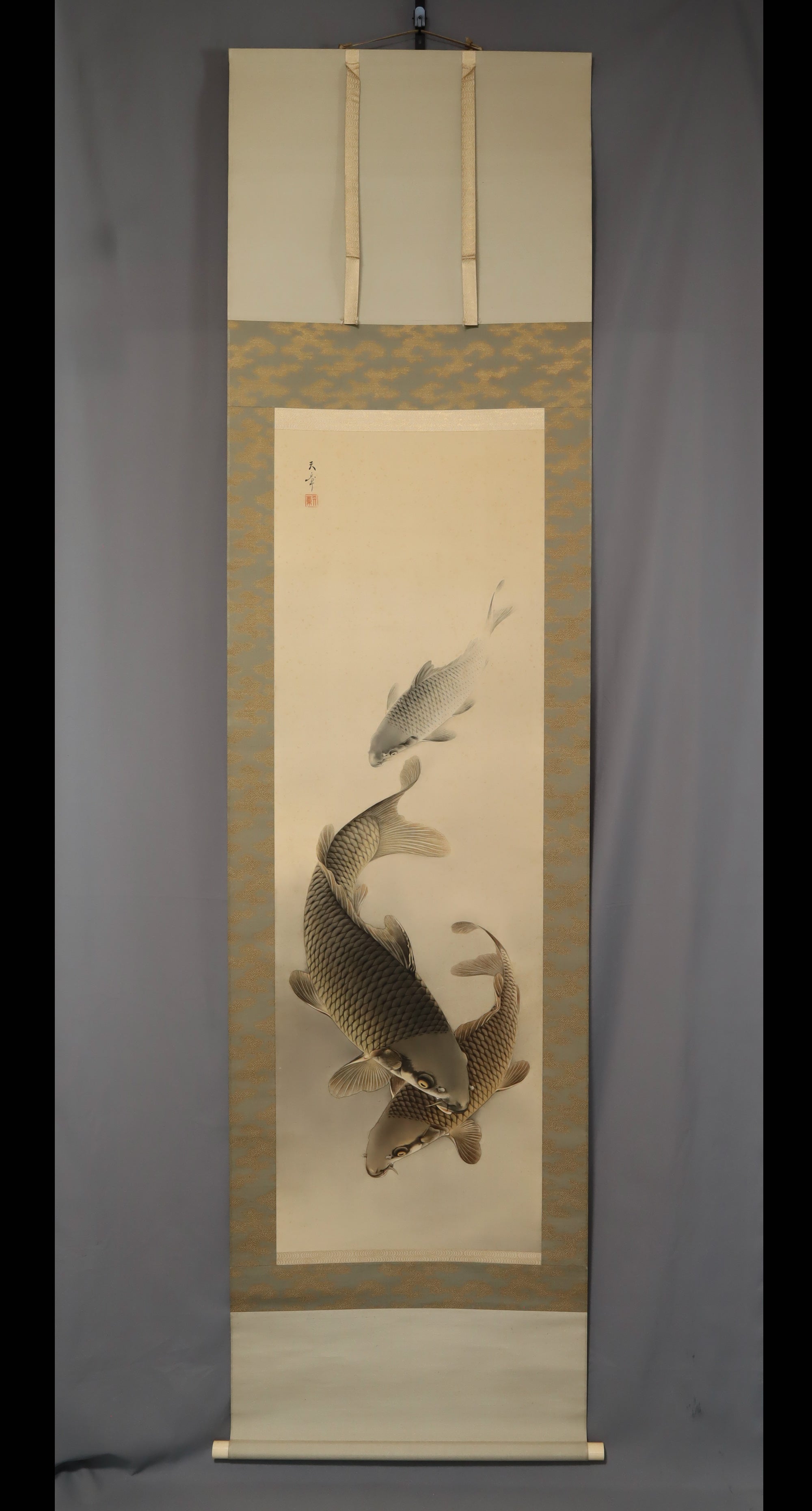 Matsunaga Tensho（1884-1945）“三鲤” Taisho-Showa时代＊长吊卷