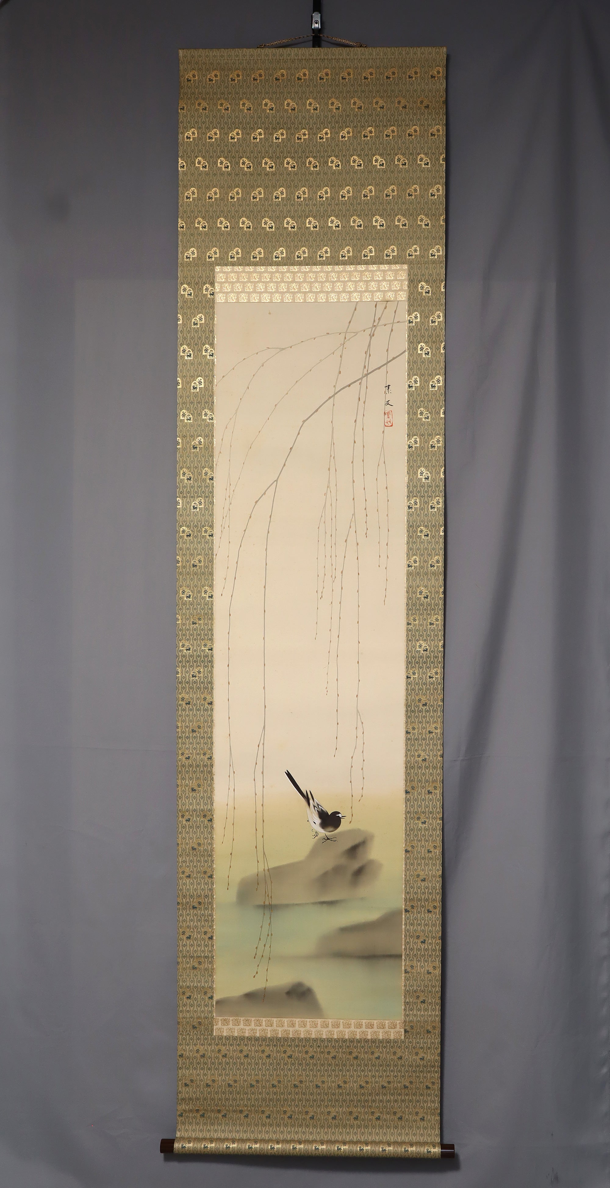 Imanaka Soyu（1886-1959）“柳树和wagtail” Taisho-Showa时代