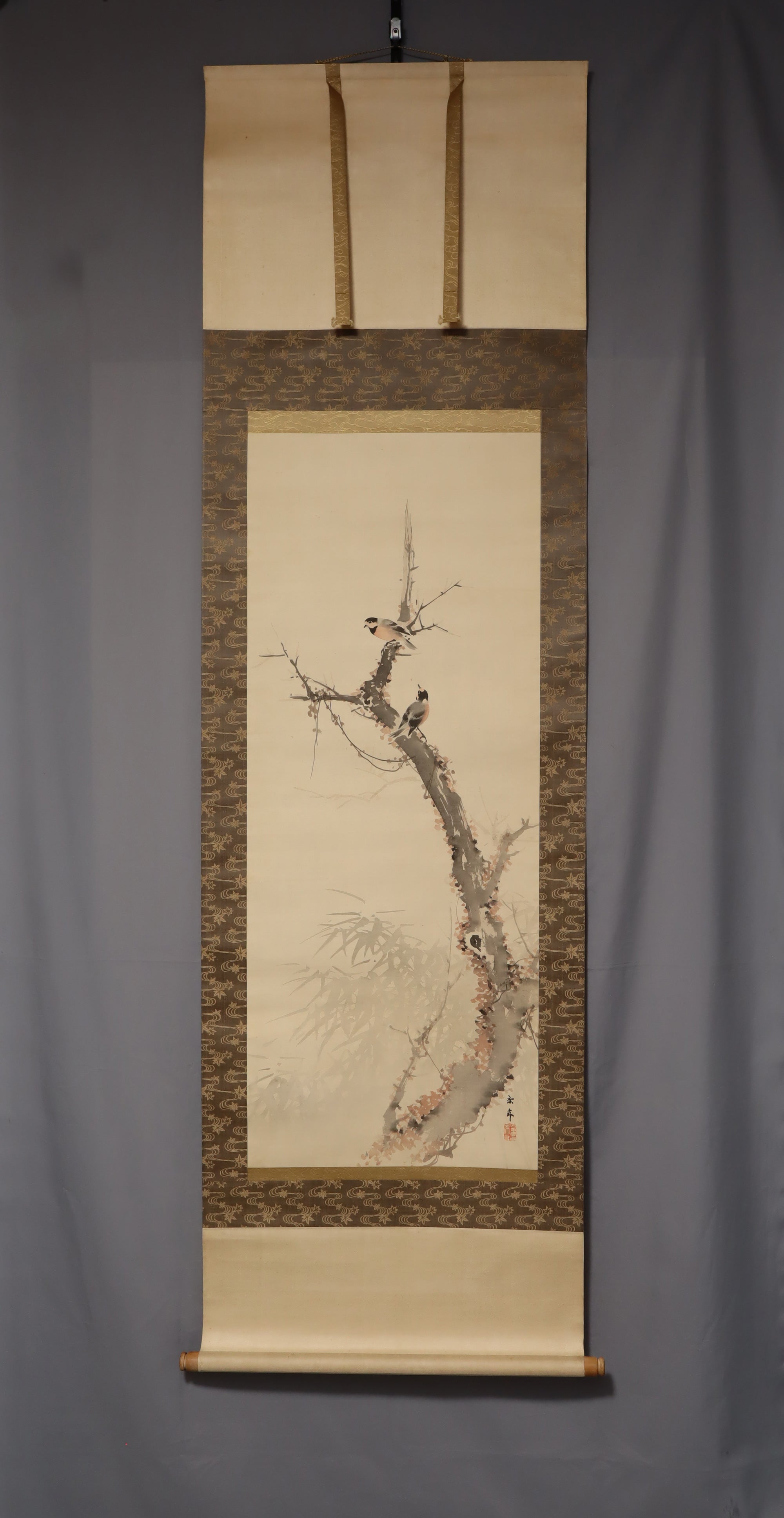 Imao Keinen（1845-1924）“旧树，红色常春藤和小鸟”明治 - 泰沙时代