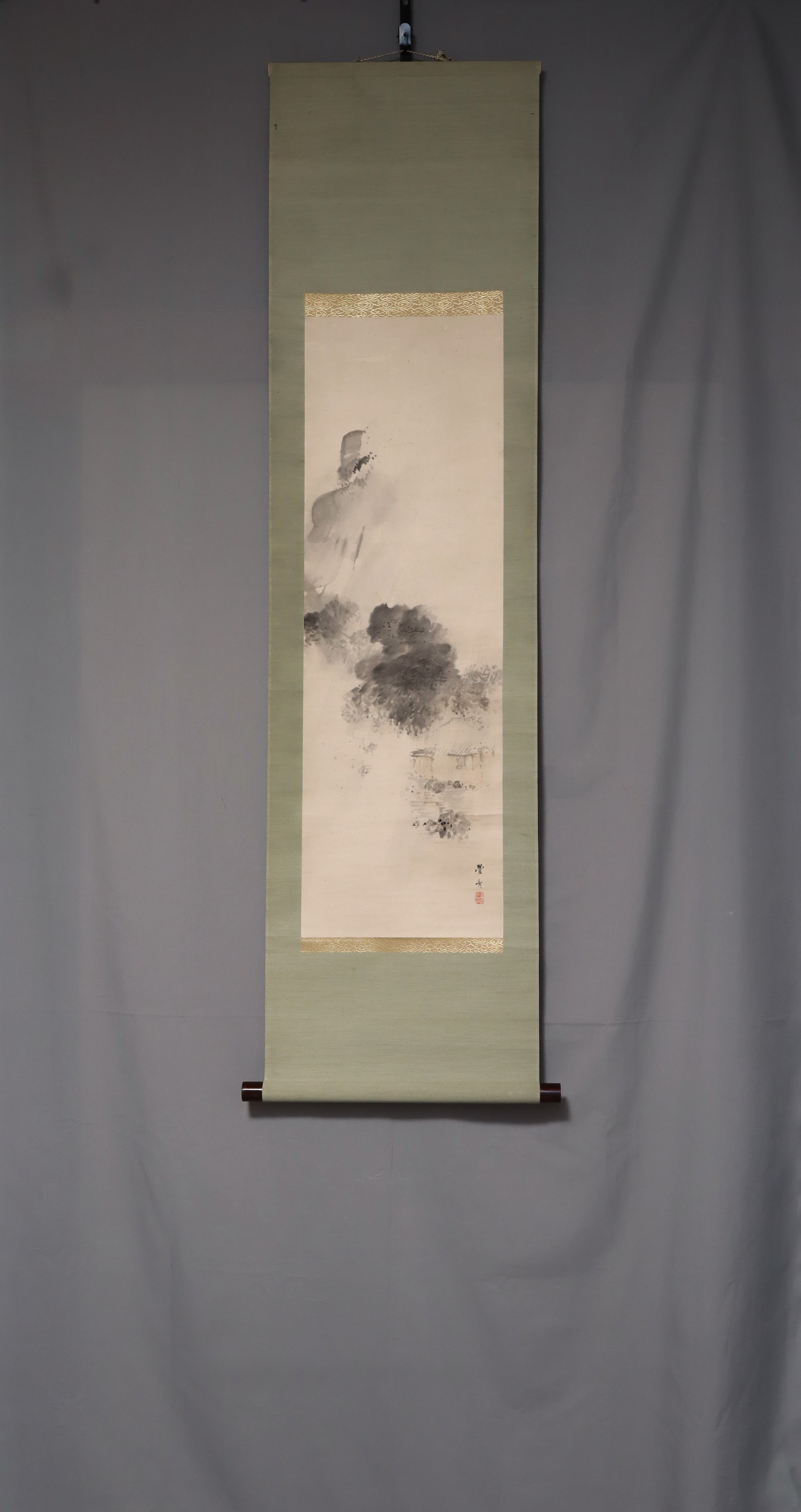 Okamoto Toyohiko（1773-1845）“雨中的景观”晚期江户时期＊短吊卷