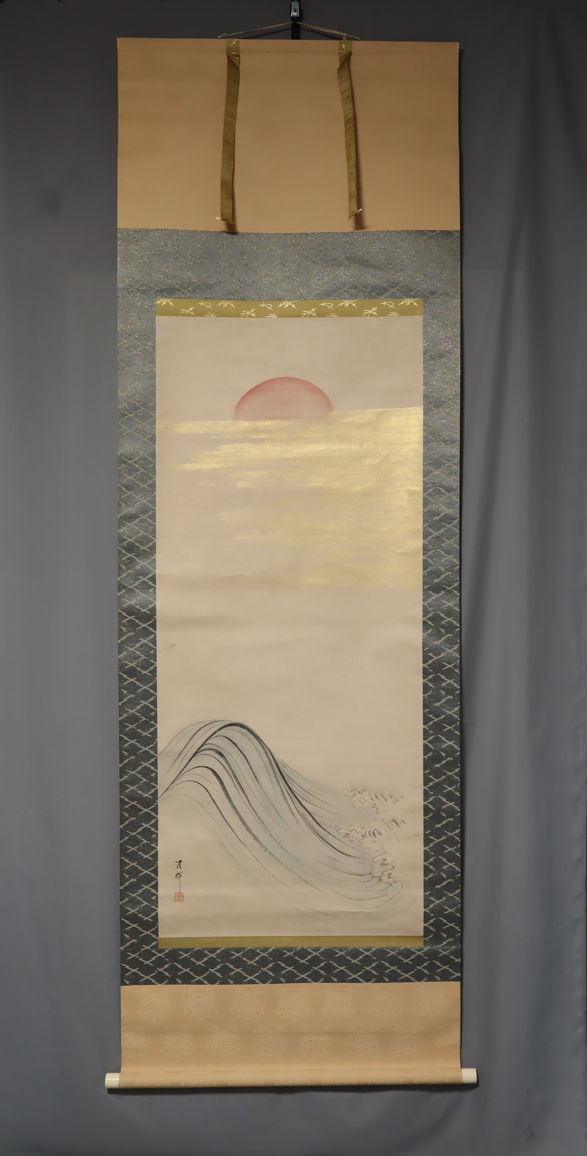 Yokoyama Seiki（1792-1864）“升起的太阳和海浪”晚期江户时期 *大卷轴